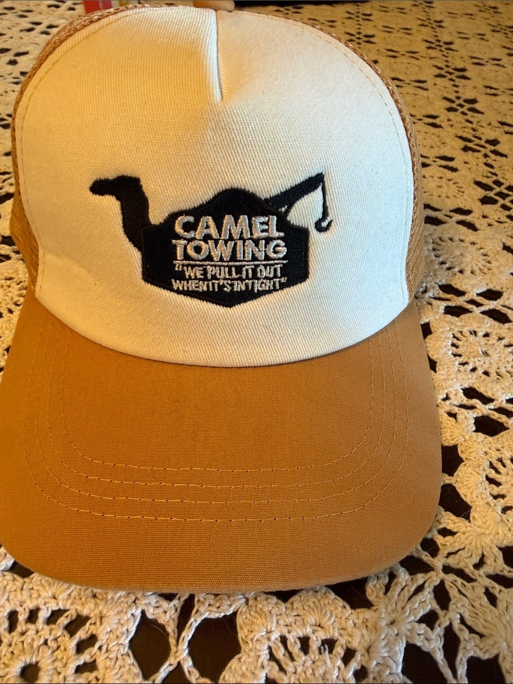Two-Tone Logo Trucker Cap - White & Brown